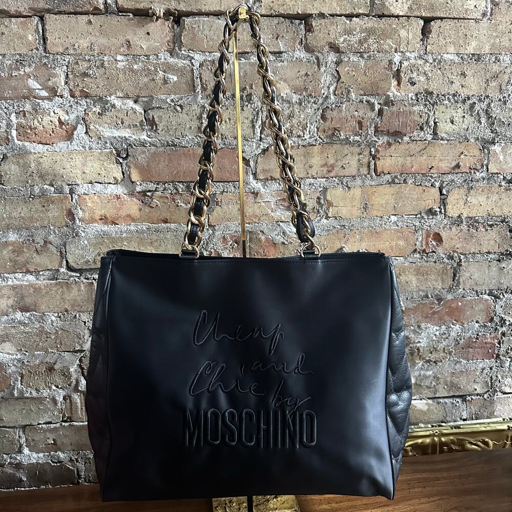 Vintage Moschino 90's Cheap & Chic Nylon and Leather Shopping Tote Chain Bag